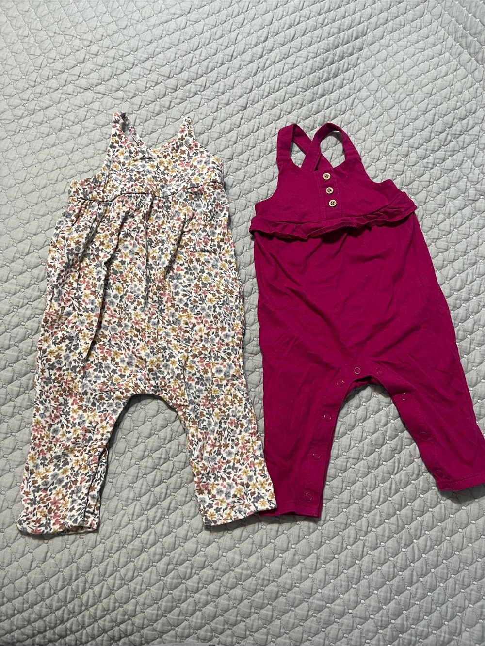 Unbranded Girls Floral and Magenta Cotton Rompers - Pack of 2